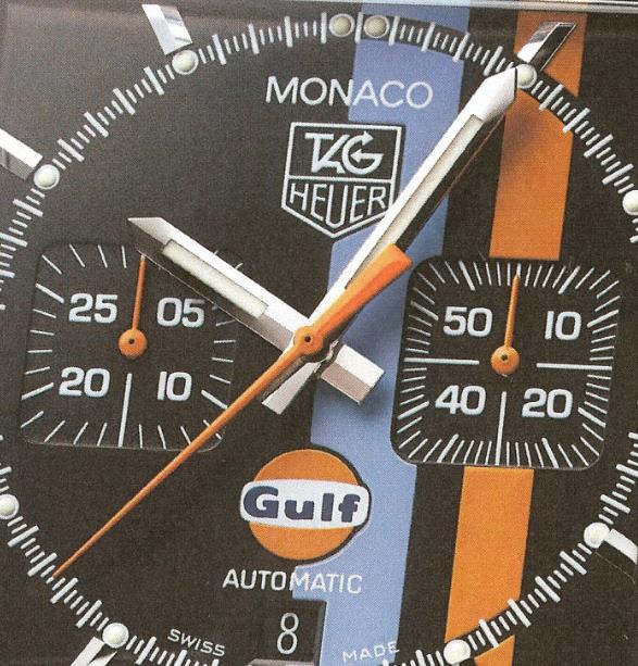 The 38 mm replica watches have black, blue and orange dials.