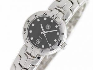 The female replica watch has diamond hour marks.