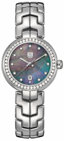 The stainless steel copy watch is decorated with diamonds.